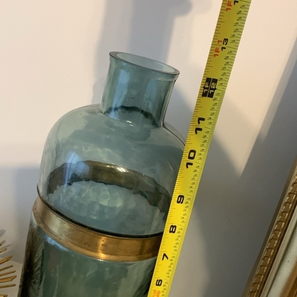 Blue gold metal trim glass vase boho traditional home decor art decor shelf‎ - Picture 6 of 11